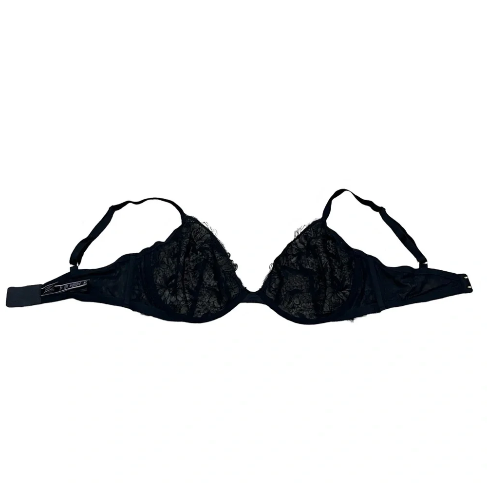 Victoria’s Secret Very Sexy Black Embroidered Unlined Demi Bra | Size 38DD / 38E - Picture 6 of 11